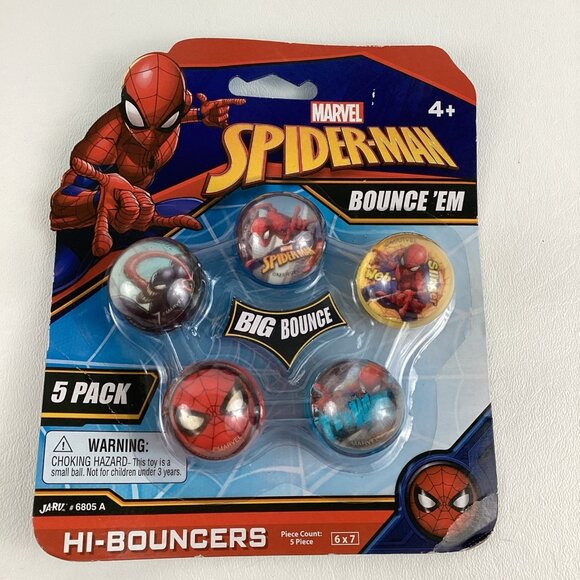 Marvel Spider-Man Bounce Em Big Bounce Rubber Balls Hi Bouncers 5 Pack New - Picture 1 of 6